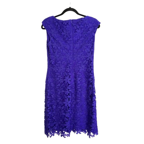 LAUREN RALPH LAUREN- WOMENS PURPLE/BLUE MIDI LACE BATEAU-NECK DRESS SIZE 6 - Picture 2 of 9